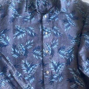 Nautica Navy and Light Blue Leaf Print Shirt